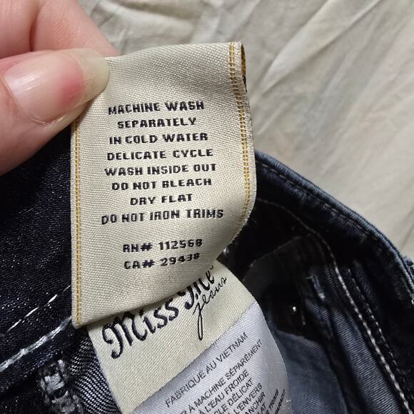 Miss Me Skinny Jeans bling rhinestone decorative stitching flap pockets size 26 - Picture 11 of 11